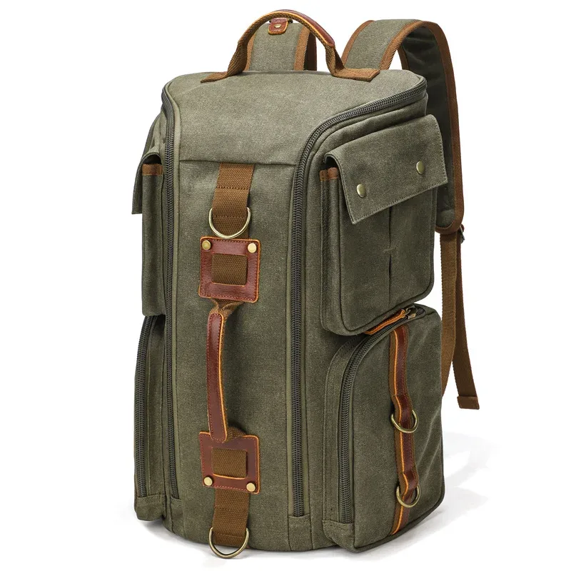 vintage cuir man16 pouces sac à dos pour ordinateur portable toile cirée sac à dos à bandoulière sac à dos de voyage pour hommes femmes