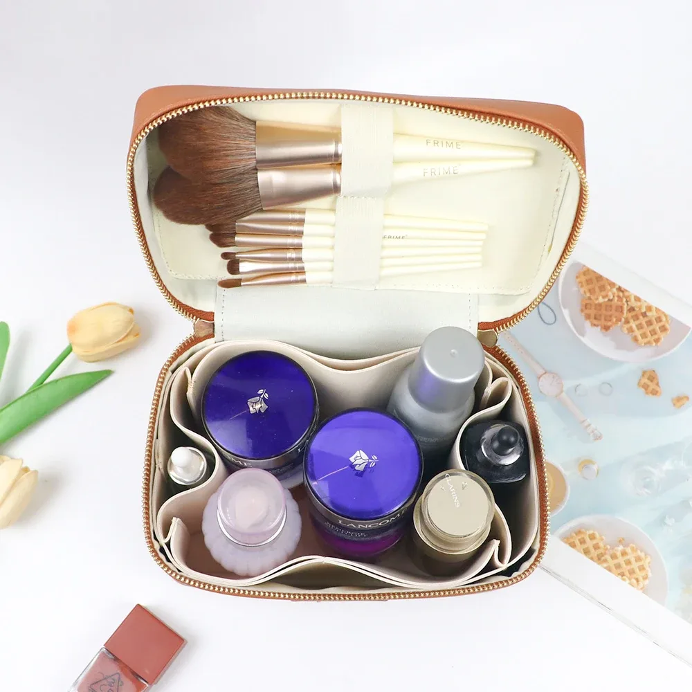 trousse de toilette de voyage personnalisable en cuir saffiano pour femme, sac de rangement portable suspendu pour maquillage et cosmétiques