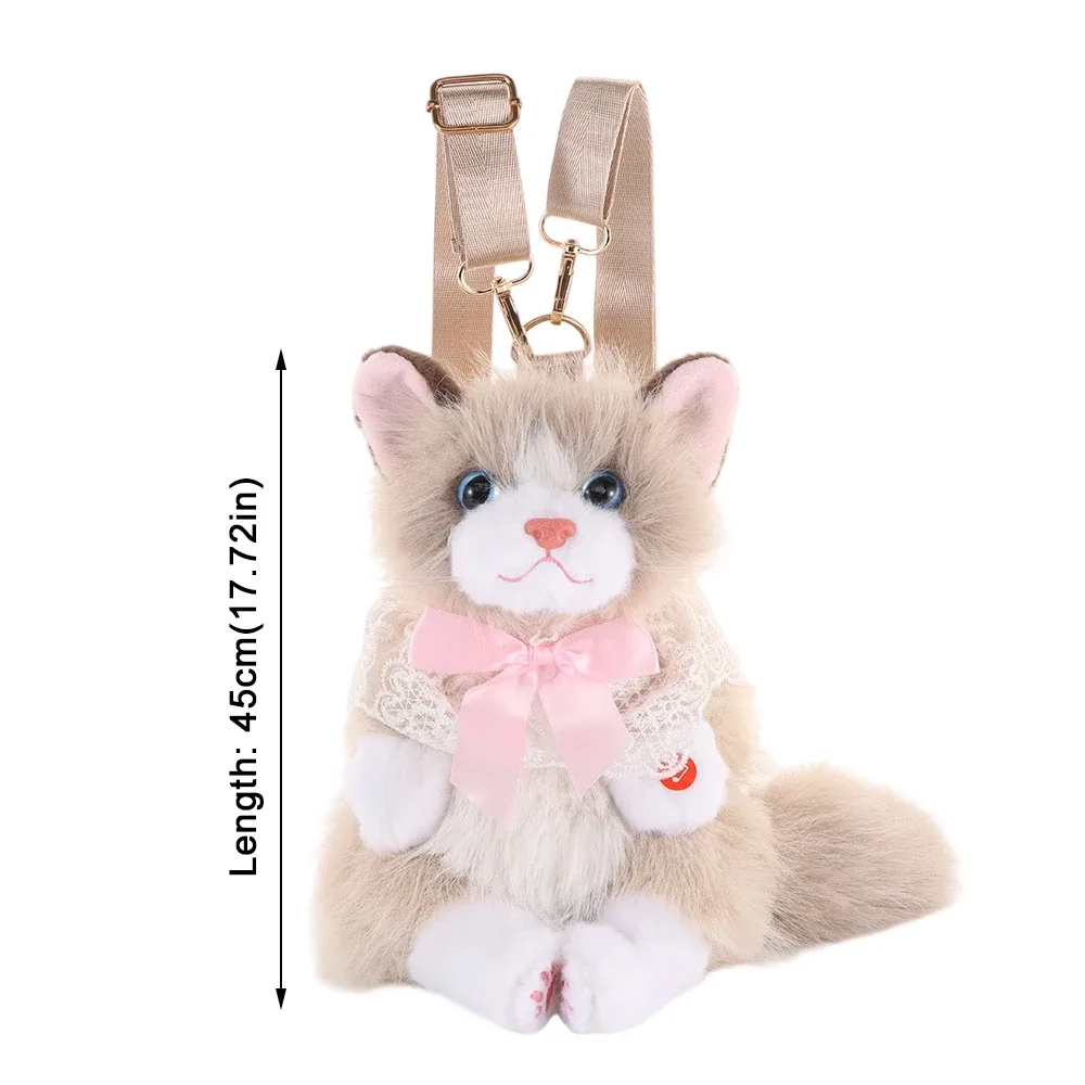 nouveau sac à dos chat réaliste en forme de poupée, doux, moelleux, mignon, sac à dos de dessin animé, sac à bandoulière, cadeaux