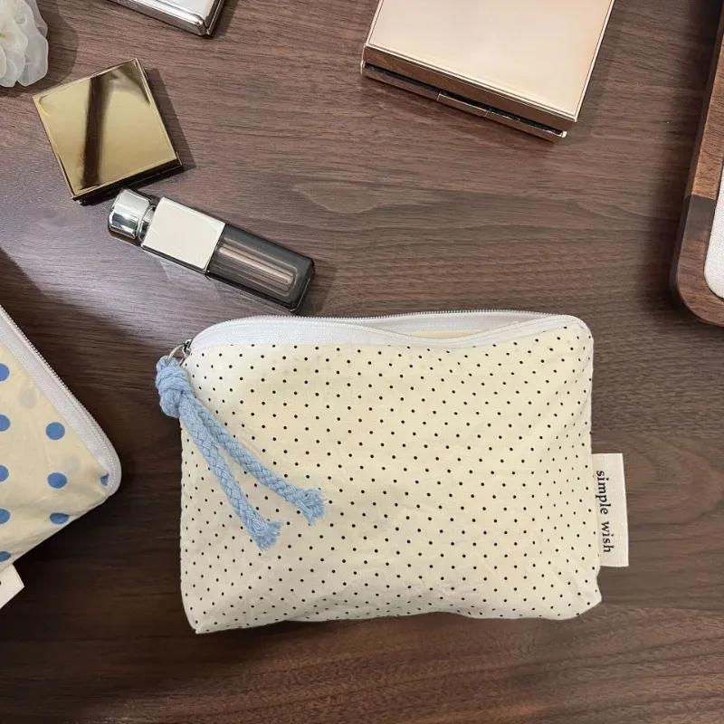 sac de maquillage portable pour femmes, organiseur de cosmétiques bleu à carreaux, portefeuille mignon, mini sac de rangement pour rouge à lèvres