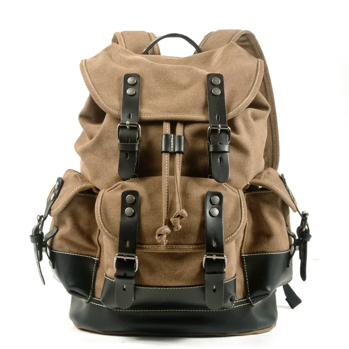 sac à bandoulière rétro décontracté pour étudiants, sac d'école de grande capacité, sac à dos de voyage en toile cousue en cuir, sac à dos de randonnée