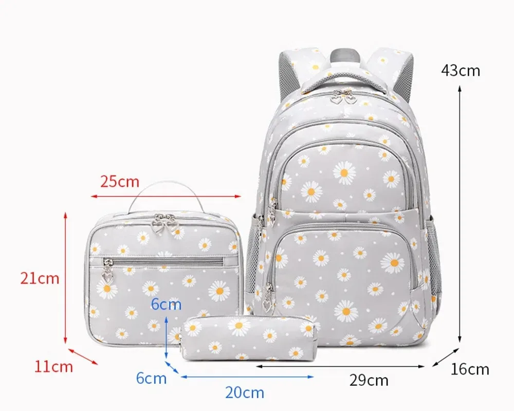 sac à dos d'école à motif marguerite, trousse à crayons, sac à main, ensemble de trois pièces, tissu en nylon imperméable, sac à dos tendance pour garçons, filles et adolescents