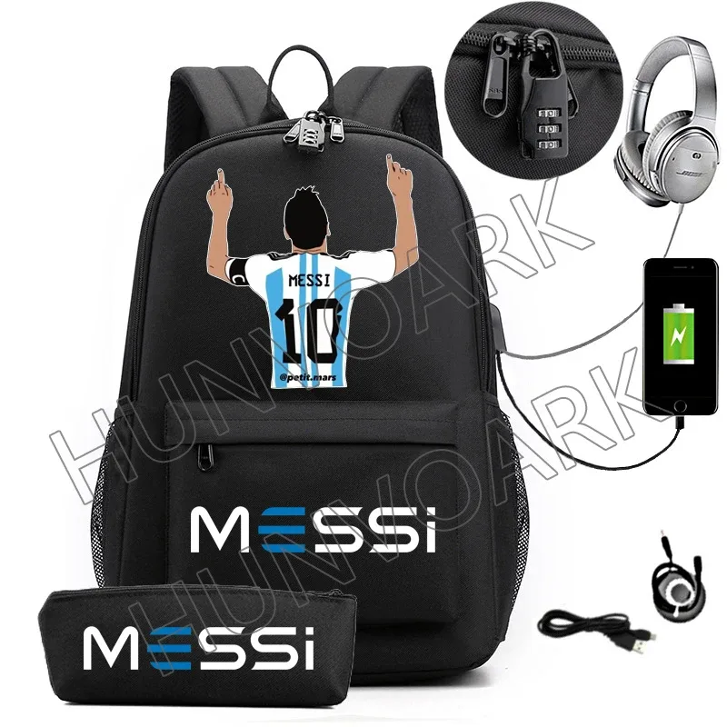 sac à dos de sport messi camouflage pour femmes et hommes, sac à dos pour ordinateur portable pour adolescents, étudiants, sac à dos orthopédique de voyage avec trousse à crayons 2 pièces