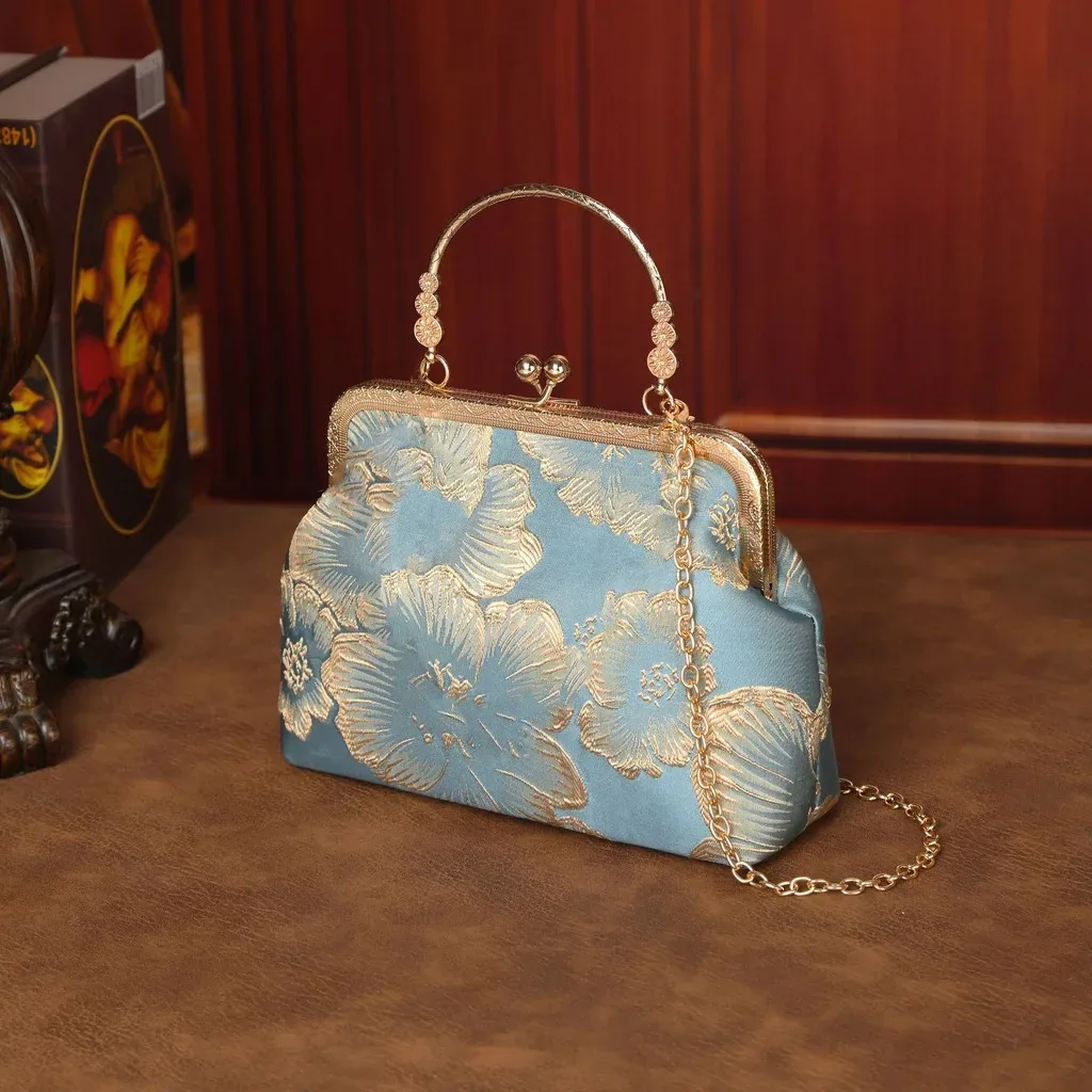sac bandoulière en polyester, sac de soirée mi-souple, sac fourre-tout perlé, sac à main léger brodé de fleurs pour le voyage et les tenues cheongsam