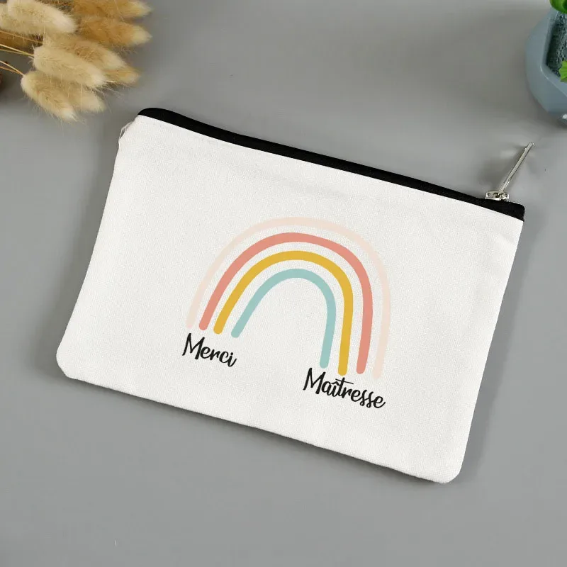 trousse de toilette voyage pochette maquillage cadeau maitresse école cadeau maitresse pochette de maquillage imprimée, cadeau de la journée des enseignants, sac cosmétique en toile pour femmes, avec fermeture éclair