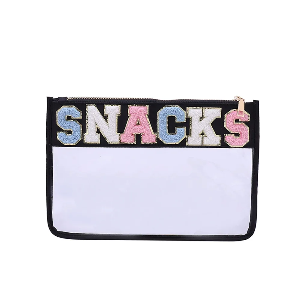 sac à cosmétiques en pvc transparent avec patchs de lettres, pochette de voyage pour femmes, pochettes de maquillage, trousse de toilette