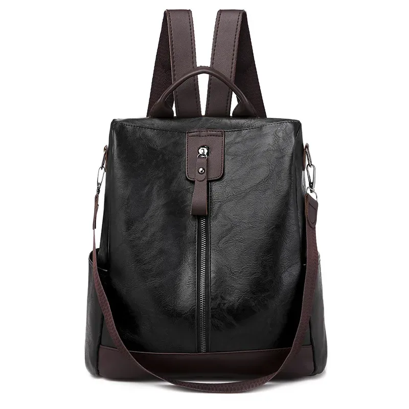 automne reteo femmes fermeture éclair pu sac à dos pu femmes européennes américaines rétro loisirs en plein air voyage sac à dos sac antivol