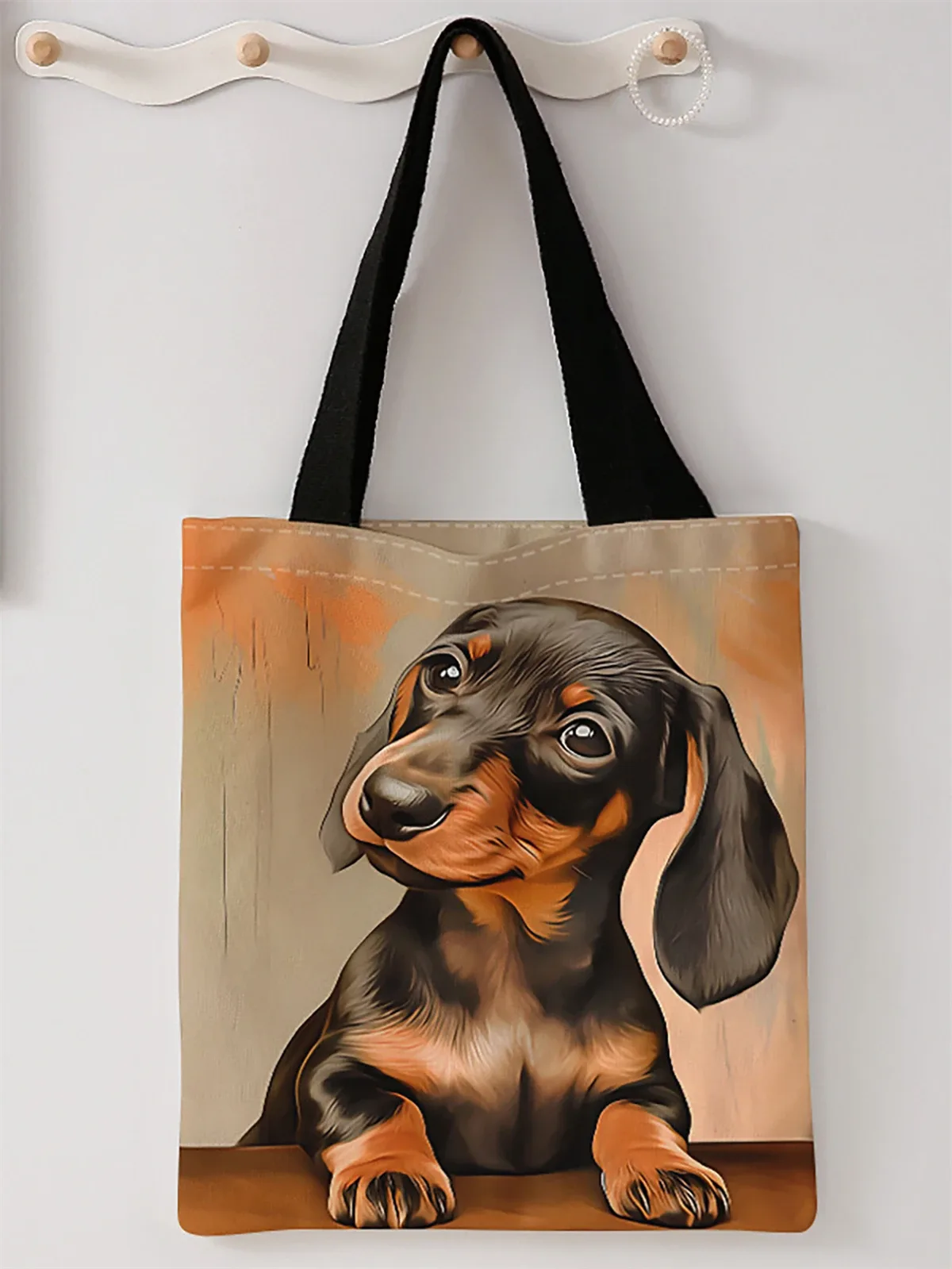 sac à main décontracté imprimé motif chien, sac à dos réutilisable à la mode, sac à main multifonctionnel, sac de shopping en toile