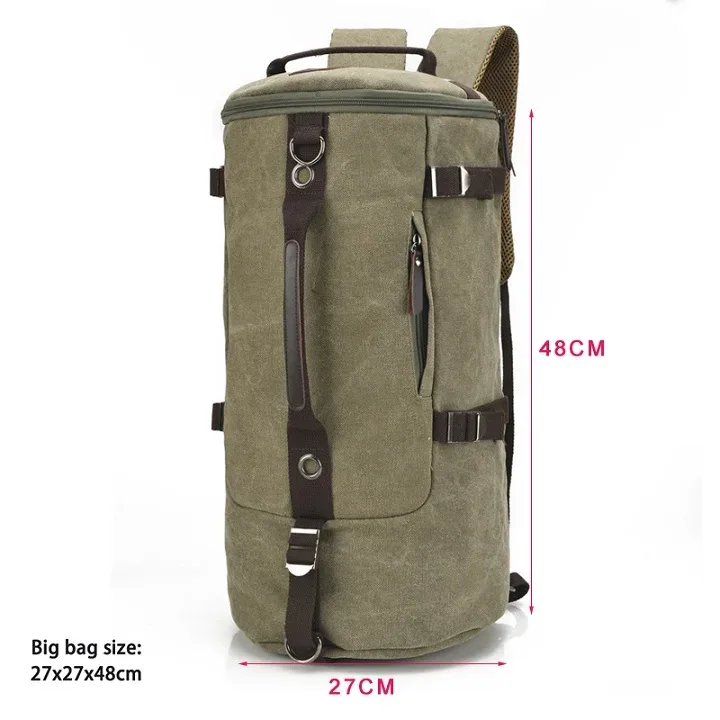 sac dos toile cuir bandes marron toile beige fermetures glissières poignée souple capacité voyage