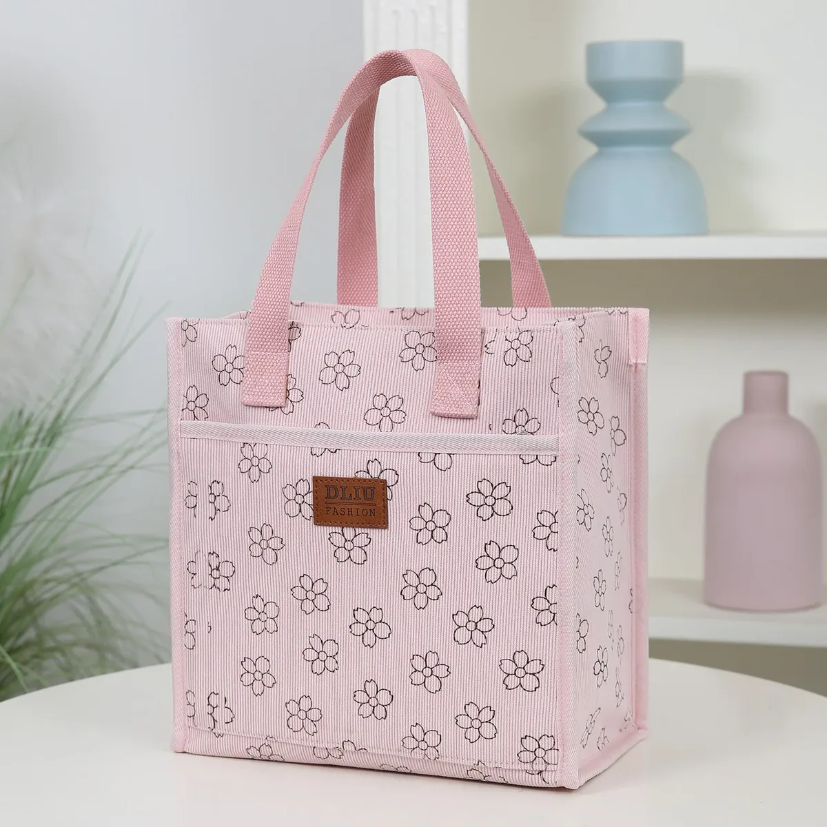dliu, nouveau style, matière en velours côtelé, sac fourre-tout, sac à lunch, sac de rangement pour boîte à lunch, doublé de feuille d'aluminium, polyvalent pour les trajets quotidiens