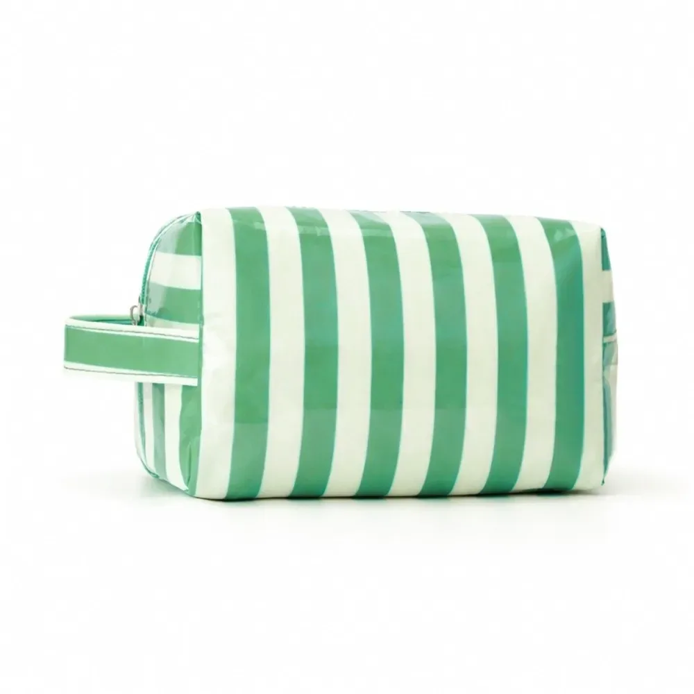 trousse de toilette imperméable rayée grande capacité rose en pvc – organisateur de maquillage portable simple pour voyage – sac de rangement cosmétique pour femme