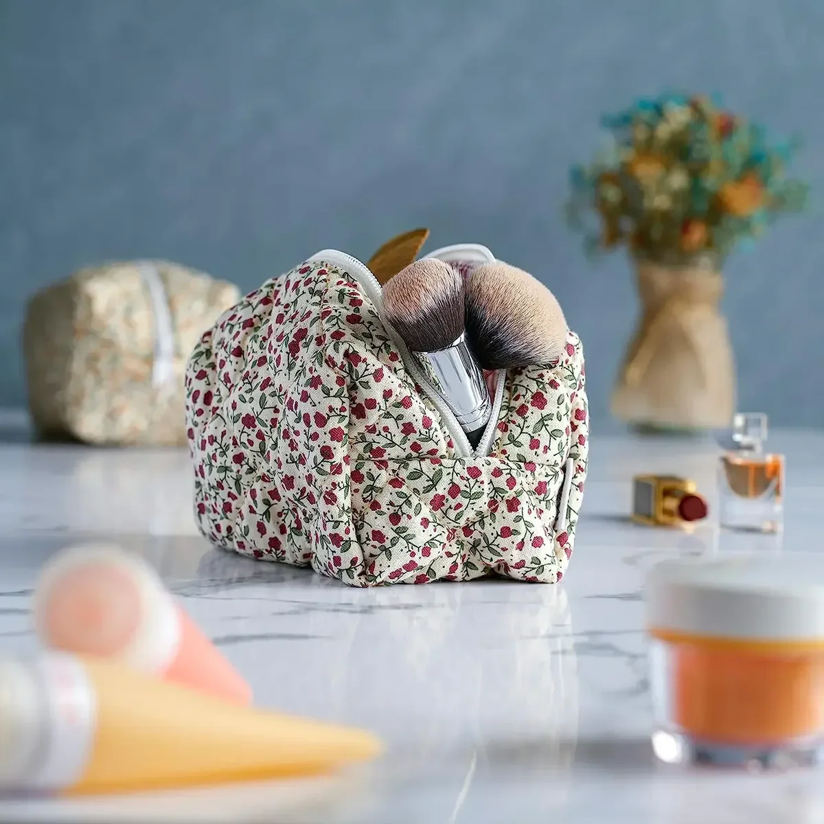 sac de maquillage à fermeture éclair imprimé fleur, organisateur de rangement, accessoire de maquillage, sac à main de toilette, pochette à cosmétiques, grand sac à cosmétiques de voyage