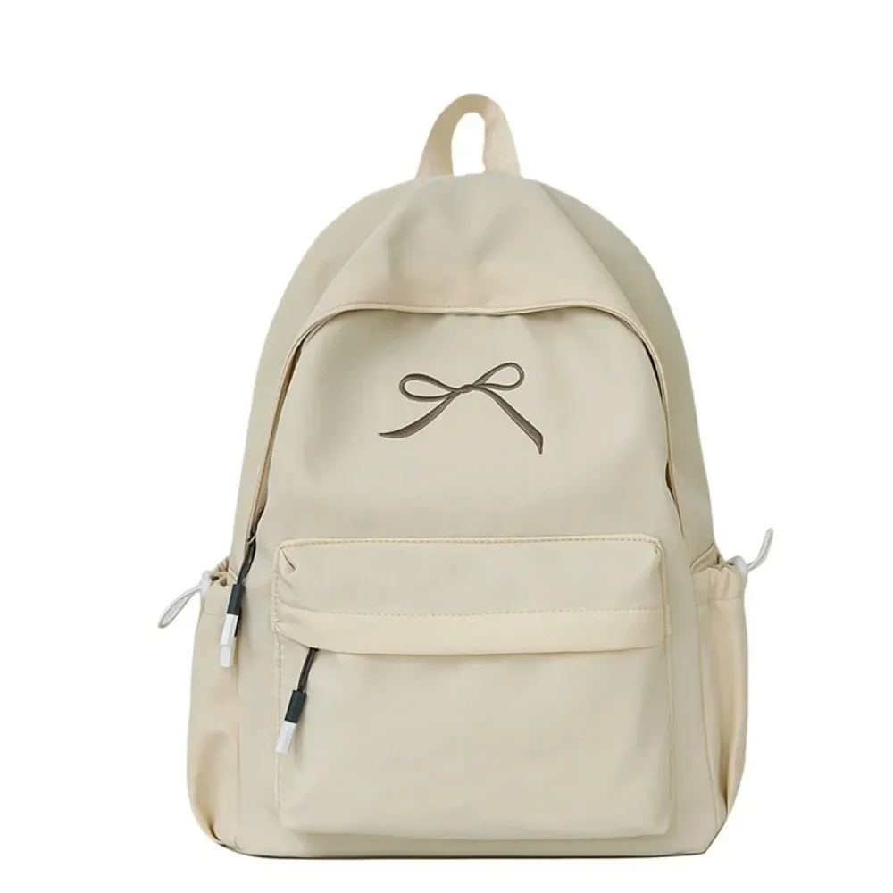 sac à dos pour filles avec nœud brodé, en nylon, grande capacité, léger, couleur unie, pour étudiants, sac d'école, sac de voyage