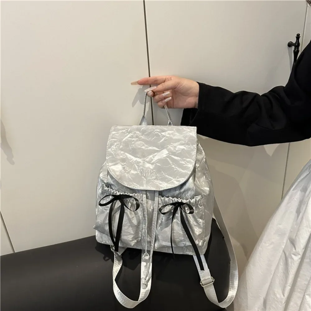 mode mignon noeud femmes sac à dos cordon grande capacité étudiants bookbag couleur unie école sac à dos voyage