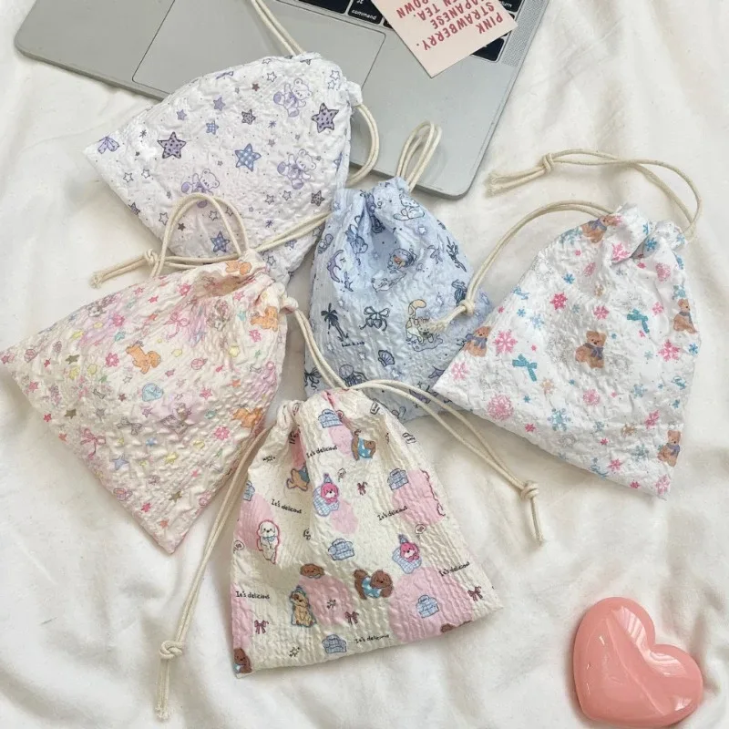 sac à cosmétiques à cordon de serrage en relief, 1 pièce, pochette de rangement de cosmétiques portable mignonne, sac de rangement pour maquillage et accessoires