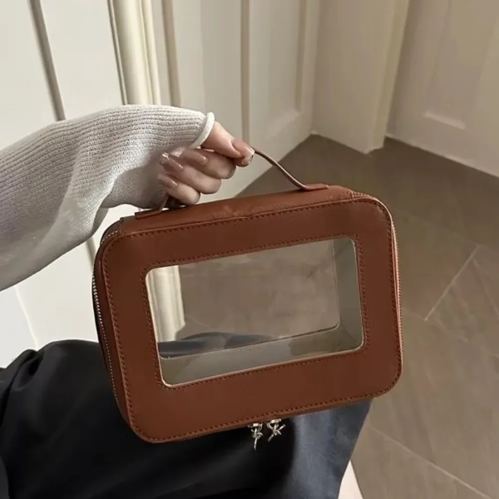 sac de voyage transparent portable en pvc, trousse de maquillage à poignée, grande capacité, petit sac carré, sac à main