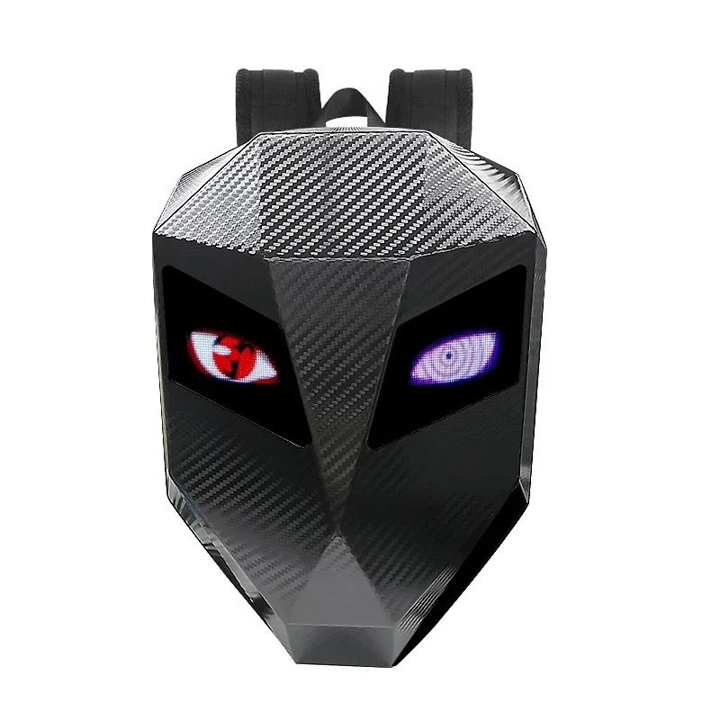 led moto rider sac à dos yeux lueur modèle fibre de carbone texture casque locomotive sac à dos sac d'école moto sac à dos pour ordinateur portable