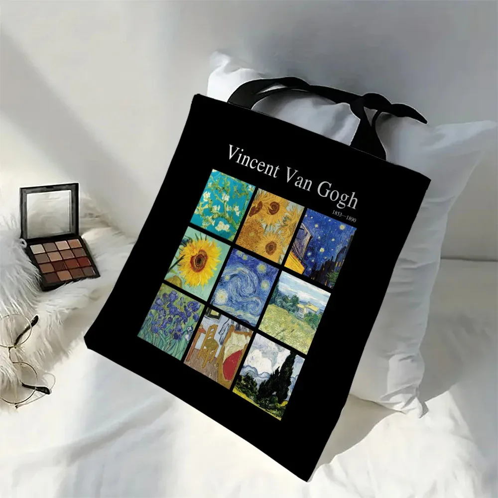 vincent van gogh sac fourre-tout capacitif, sac à bandoulière portable décontracté, sac de courses léger, grand sac en lin réutilisable