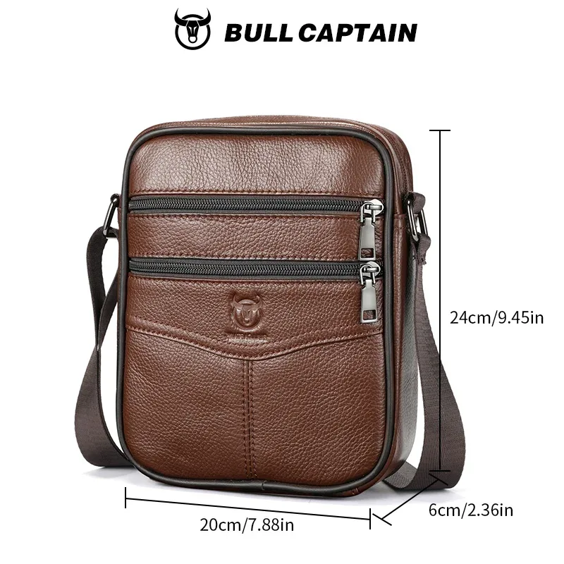 sac à bandoulière en cuir pour homme bullcaptain, multifonctionnel et de grande capacité, sac à bandoulière en cuir de vache, sac à main, sac messager décontracté