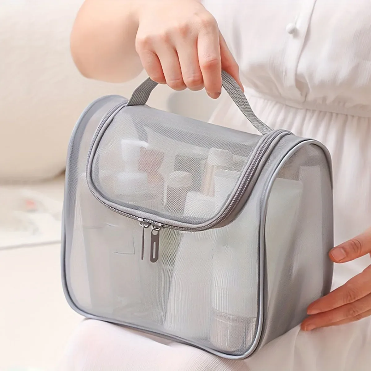 nouvelle trousse de toilette multifonctionnelle, sac à maquillage portable en nylon courbé, sac de rangement pour cosmétiques de grande capacité pour femmes