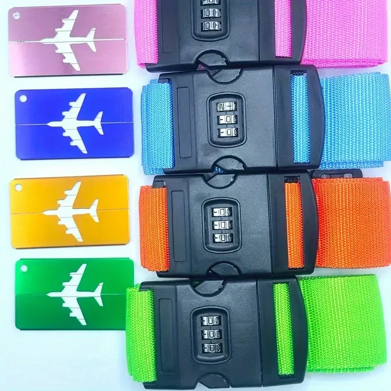 lot de 2 sangles de bagages de voyage, ensemble d'étiquettes de bagages, ensemble de cadenas à combinaison avec étiquettes