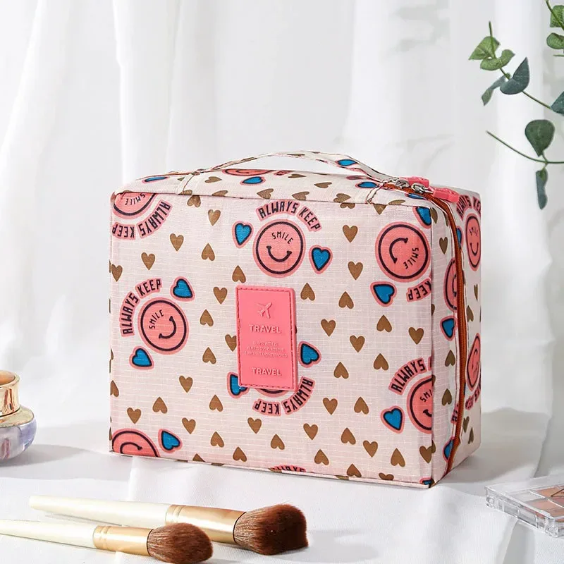 trousse de toilette de voyage à imprimé floral, organiseur de cosmétiques imperméable avec poignée pour femmes et filles