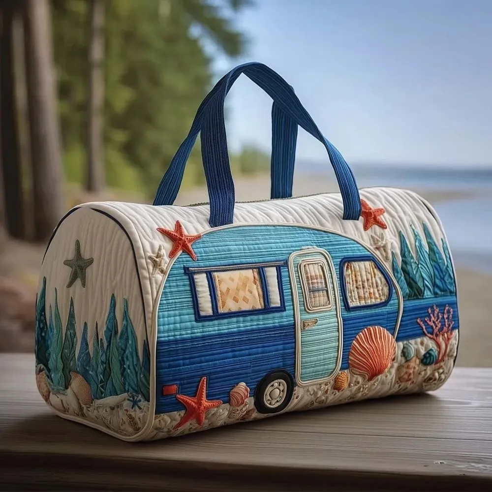 sac de voyage matelassé grande capacité en forme de bus imprimé, en matériau souple, style rétro