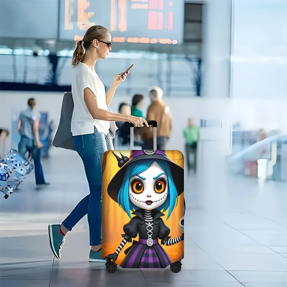 1 housse de bagage à imprimé sorcière d'halloween pour bagages de 18 à 32 pouces ; accessoires de voyage anti-poussière et élastiques pour protéger efficacement vos bagages