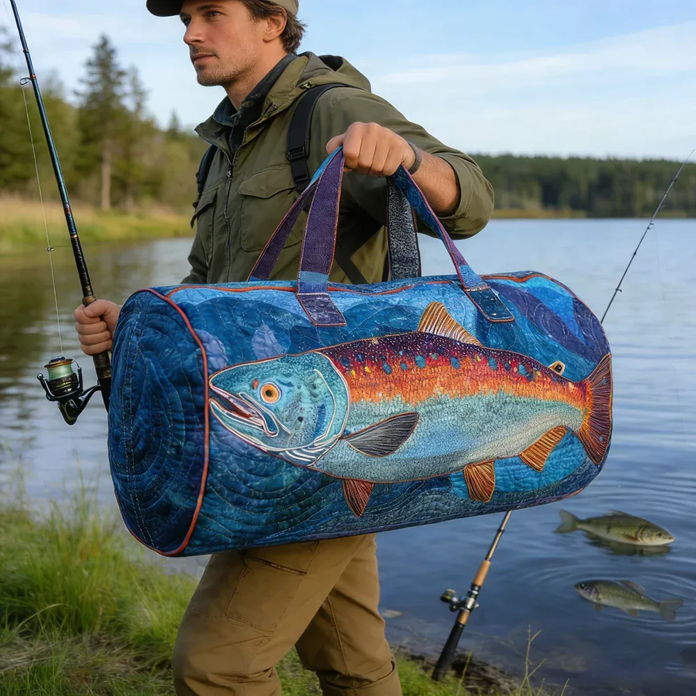 Sac de pêche matelassé fait main tendance, sac de week-end imprimé 3D motif poisson basse, sac de voyage pour homme, cadeau pour pêcheur, aventures en plein air