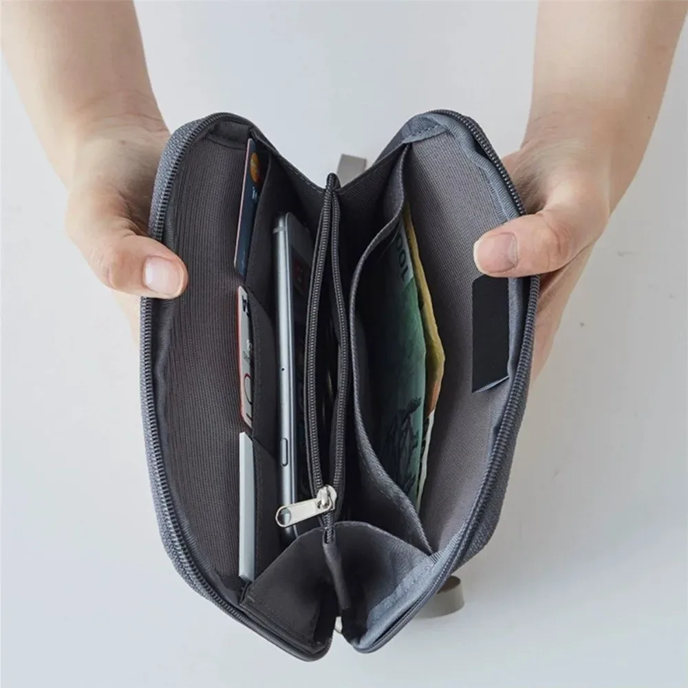porte-passeport de couleur unie en nylon, design multifonctionnel, portefeuille de voyage, style portable, résistant à l'eau.