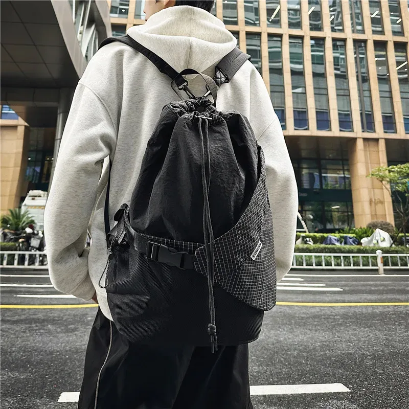sac à dos multifonction étanche pour hommes et femmes, sac à dos de voyage avec cordon de serrage, style techwear hip hop, sac à bandoulière pour ordinateur portable