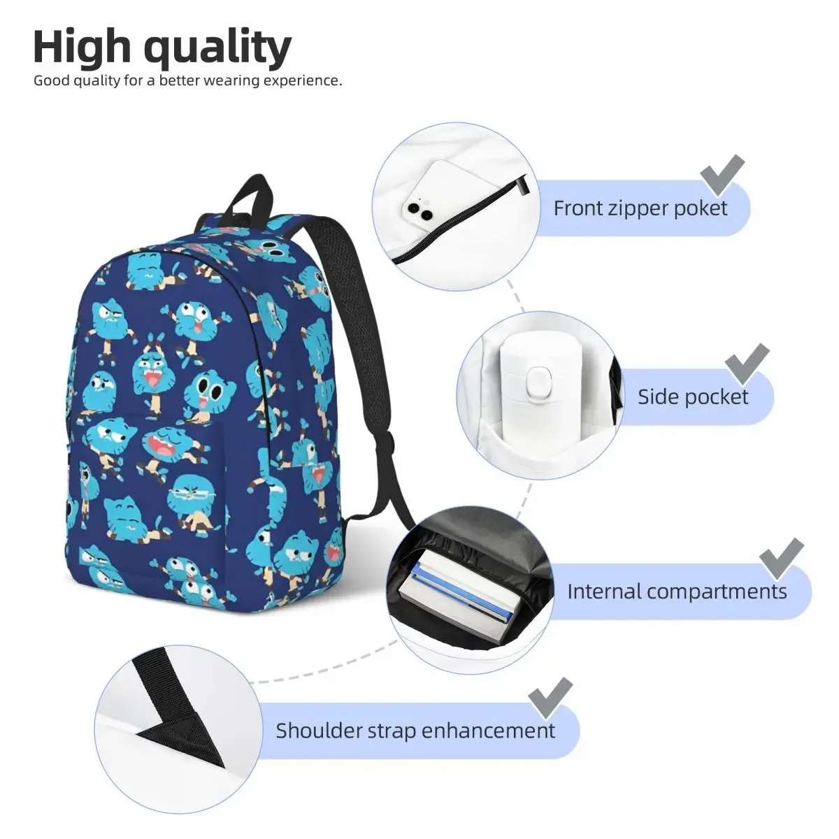 gumball pixel art modèle sac à dos pour hommes femmes étudiant randonnée sac à dos comédie incroyable monde de gumball ordinateur portable sacs en toile