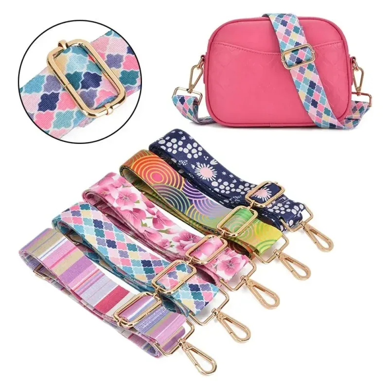 sangle sac nylon multicolore geometrique poignée amovible boucles dorées accessoire voyage femmes épaule adjustabilite