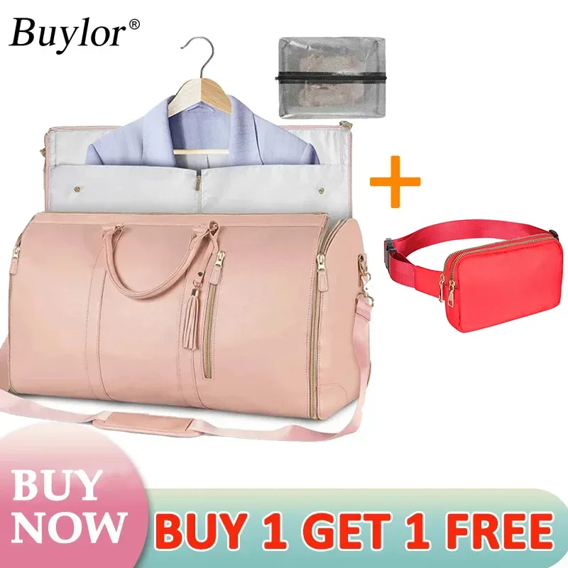 sac voyage polyester rose marron pliable extensible femelle polyvalent grande capacité résistant eau hand bagage fitness voyage suit storage