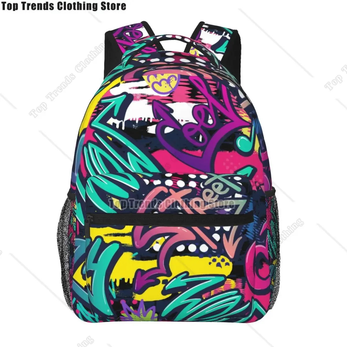 sac dos polyester imprimé graffiti omg savage symboles coeurs unisexe voyage école ordinateur portable