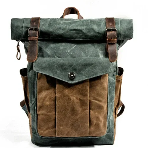 sacs à dos en toile vintage de luxe pour hommes, toile de cire d'huile, sac à dos de voyage en cuir, grands sacs de jour imperméables rétro