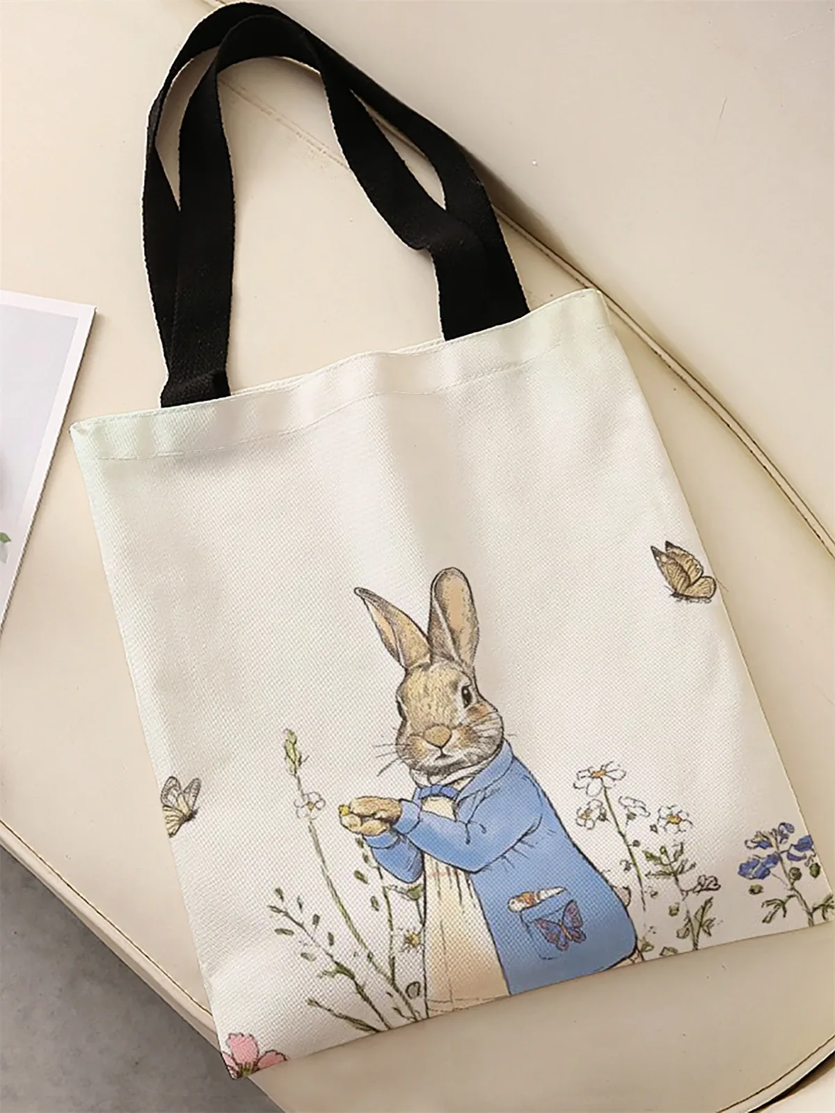 sac à main décontracté imprimé motif lapin, sac à dos réutilisable à la mode, sac à main multifonctionnel, sac de shopping en toile