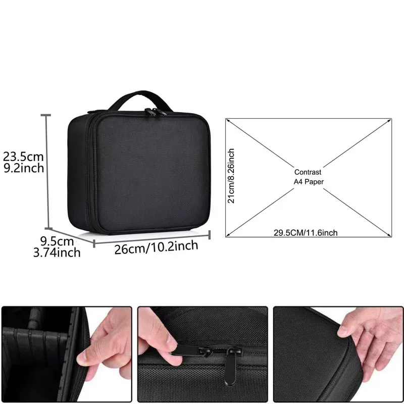 trousse de maquillage professionnelle portable avec diviseurs ajustables et compartiment pour pinceaux – organisateur de cosmétiques pour artistes