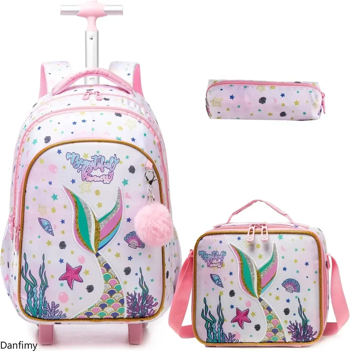 sac dos polyester toile dessin animé rectangulaire roue poignée supérieure compartiment principal double fermeture éclair sac lunch assorti usage écolier élève primaire