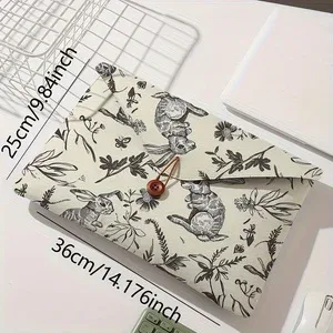 housse pour ordinateur portable à imprimé floral sketch rabbit, fermeture à bouton, sac de protection antichoc pour ordinateur portable, pour voyage et bureau