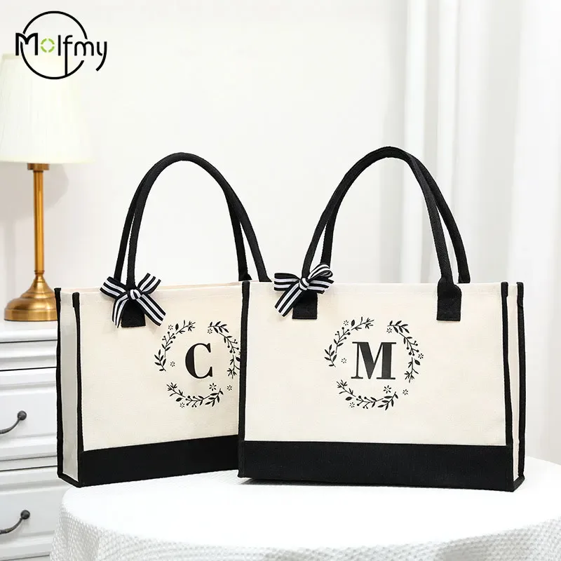 Sac fourre-tout en toile lettre anniversaire cadeau de mariage personnalisé Boutique Logo d'affaires mode grande capacité sac à provisions Bolsos 2025