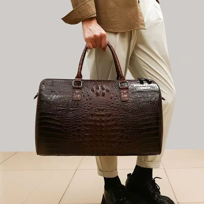 sacs de voyage en cuir d'alligator véritable de vache 2026, sacs de luxe pour hommes, grande capacité, sacs à bandoulière portables, sacs de voyage de marque