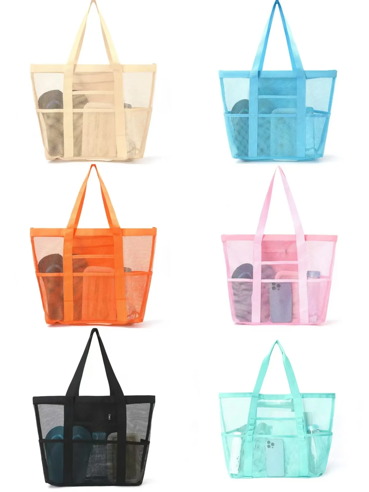 sac fourre-tout en maille respirante multi-poches de grande capacité, à séchage rapide, sac de rangement multi-compartiments pour articles de sport et de natation