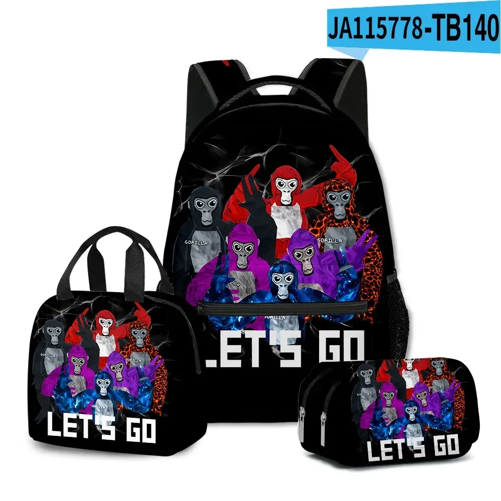 sac à dos d'école pour étudiants, sac à dos portable pour ordinateur portable, sac à déjeuner portable, trousse à crayons, imprimé 3d, motif gorilla classique, populaire et amusant, 3 pièces/ensemble