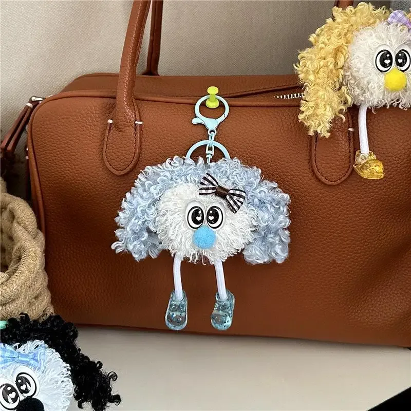 porte-clés poupée en peluche à cheveux bouclés et moelleux avec joli nœud, idéal comme pendentif de sac à dos, cadeau pour adolescentes
