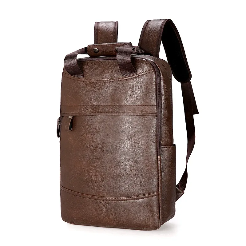 sac dos cuir pu noir marron hommes couverture souple grand ordinateur portable bandoulière arquée jacquard preppy