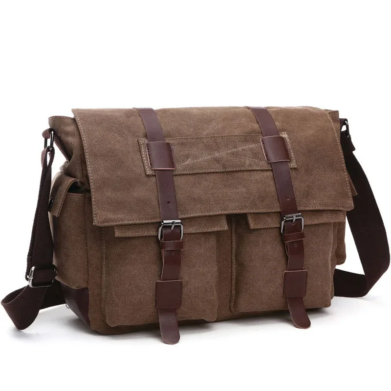 Sacs messagers d'affaires pour hommes, sac à bandoulière en toile vintage, sac rétro décontracté pour le bureau et les voyages