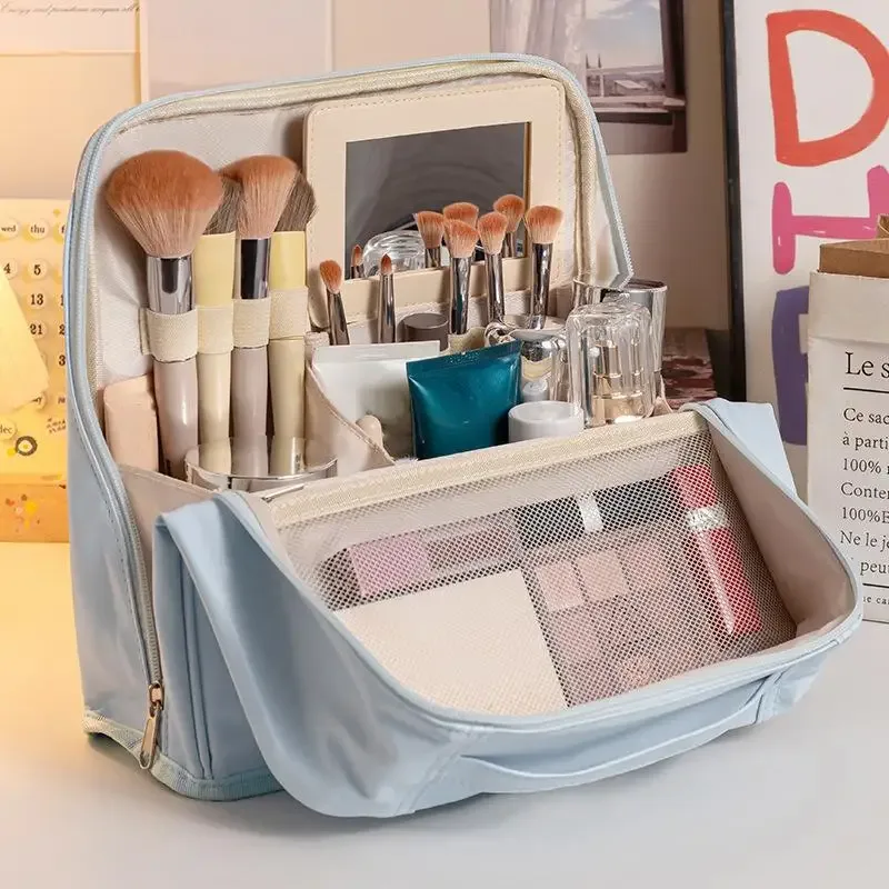 sac à cosmétiques imperméable de grande capacité avec miroir, organisateur de rangement de maquillage de voyage pour femmes【smq】
