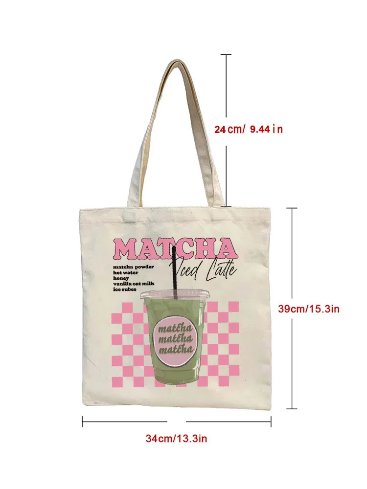 sac fourre-tout en toile à motif matcha latte, sac à bandoulière pour voyage, déplacements quotidiens, sac de courses réutilisable pour femmes, cadeau pour les amateurs de matcha, 1 pièce