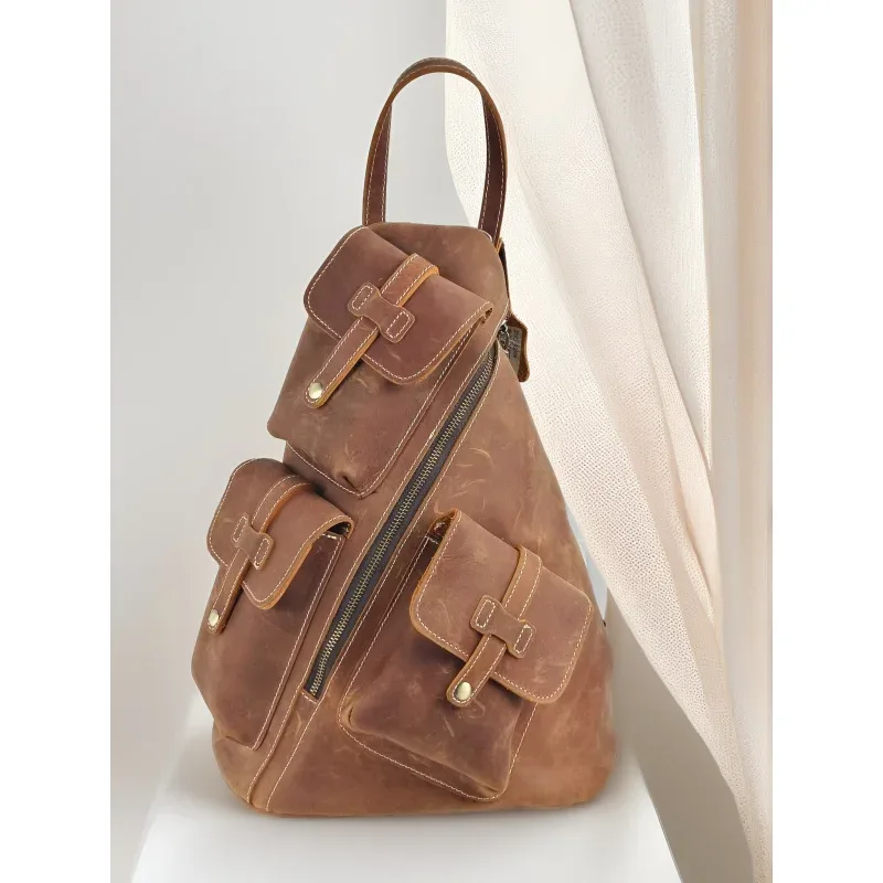 nouveau sac à dos décontracté en cuir de vache pour hommes, sac à dos vintage de grande capacité pour alpiniste, sac de voyage pour hommes